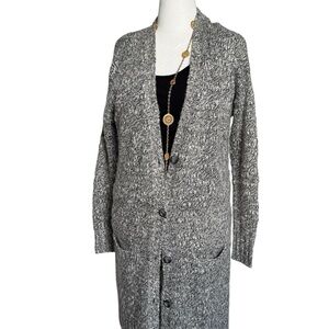 Caslon Black & White Marbled Button-Front Long, Wool Cardigan